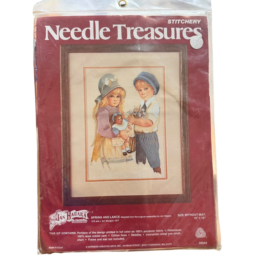 Jan Hagara Needle Treasures Spring and Lance Crewel Kit 00543 Vintage 1977 10x14